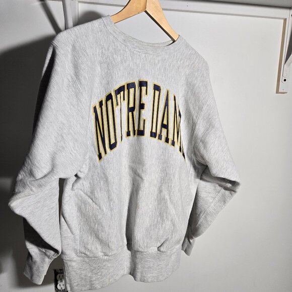 Vintage ND Champion Notre Dame Grey Crewneck Sweatshirt Large - Picture 5 of 11